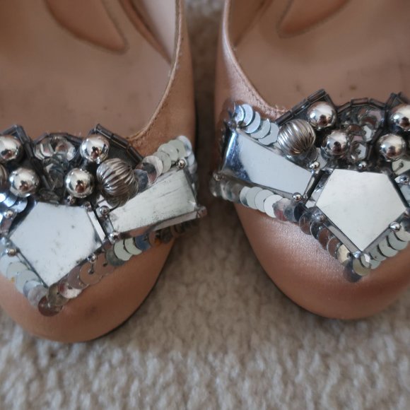 ALESSANDRO DELL'ACQUA SATIN HEEL BEIGE/PEACH/PINK WITH BLOCK HEEL - Picture 7 of 16